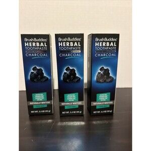 Brush Buddies Herbal Toothpaste 3.5oz Activated Charcoal Cool Mint 3 pack